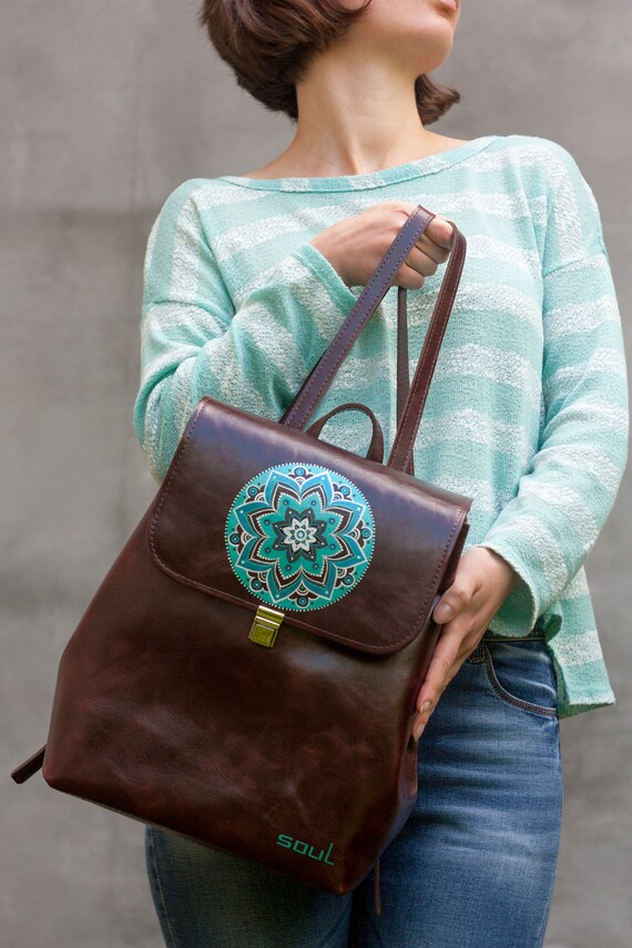 Leather brown backpack Woman brown backpack Brown rucksack | Etsy