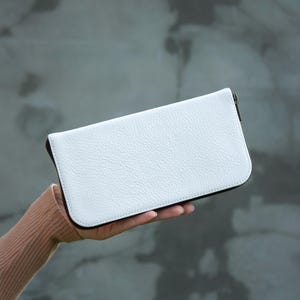 Cartera de cuero blanco para mujer, monedero con cremallera, cartera hecha a mano, idea de regalo para esposa, monedero básico de cuero blanco, monedero minimalista hecho a mano.