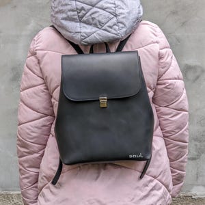 Large Backpack Women Black Leather Rucksack Minimalist Backpack Purse Basic Handmade Backpack Rucksack for Travel