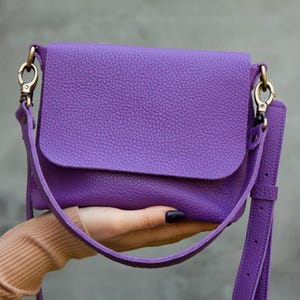 Women Handbag Purple Leather Crossbody Bag Minimalist Violet Purse Evening Purse Soft Leather Bag Wife Gift Idea Perfect Anniversary Gift