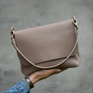 Women Crossbody Bag Minimalist Leather Purse High Quality Purse Small Daily Handbag Women Gift Idea Cappuccino Color Bag Beige Crossbody Bag