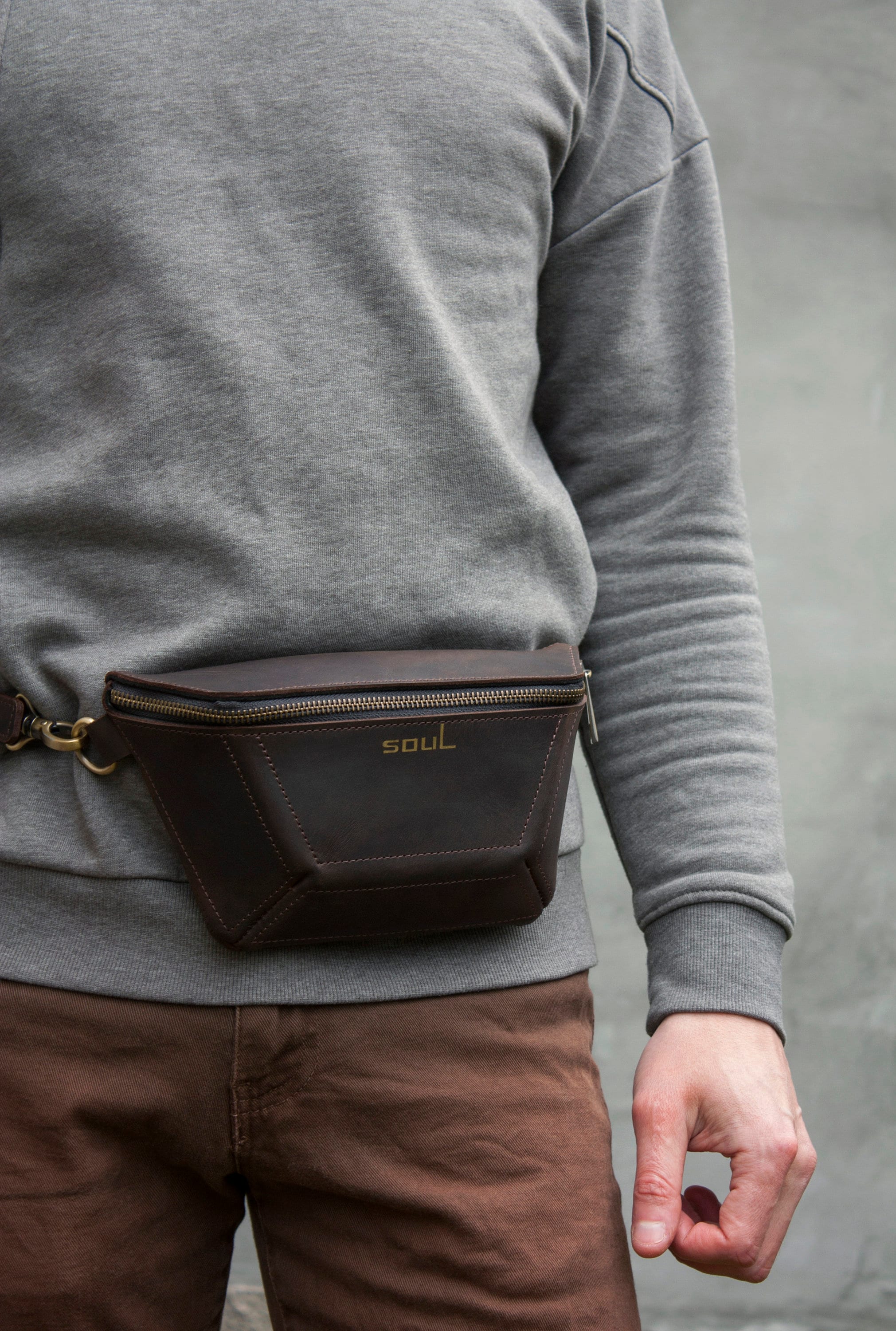 Belt Bag Men Waist Bag Minimalist Daily Pack Brown Belt Etsy