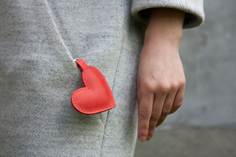 Leather Keychain Red Heart Key Fob as a Gift for Valentine's Day image 3