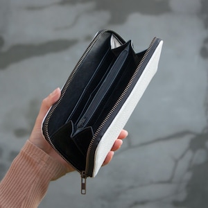 Monedero con cremallera para mujer, de piel blanca, hecho a mano, de gran tamaño, básico, para uso diario, ideal como regalo, minimalista.