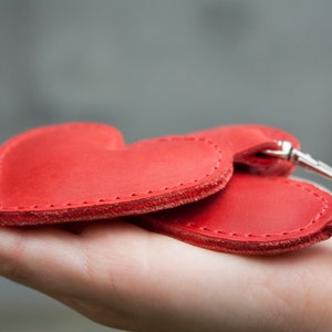 Leather Keychain Red Heart Key Fob as a Gift for Valentine's Day image 5