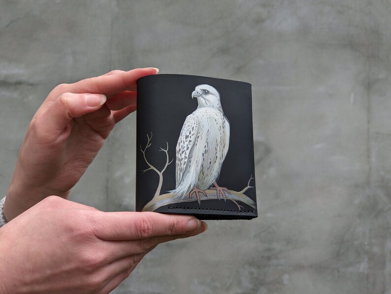 Cartera Hombre con Pájaro Halcón Pintura 100% Original Mini Cartera Piel Negra Mate imagen 4