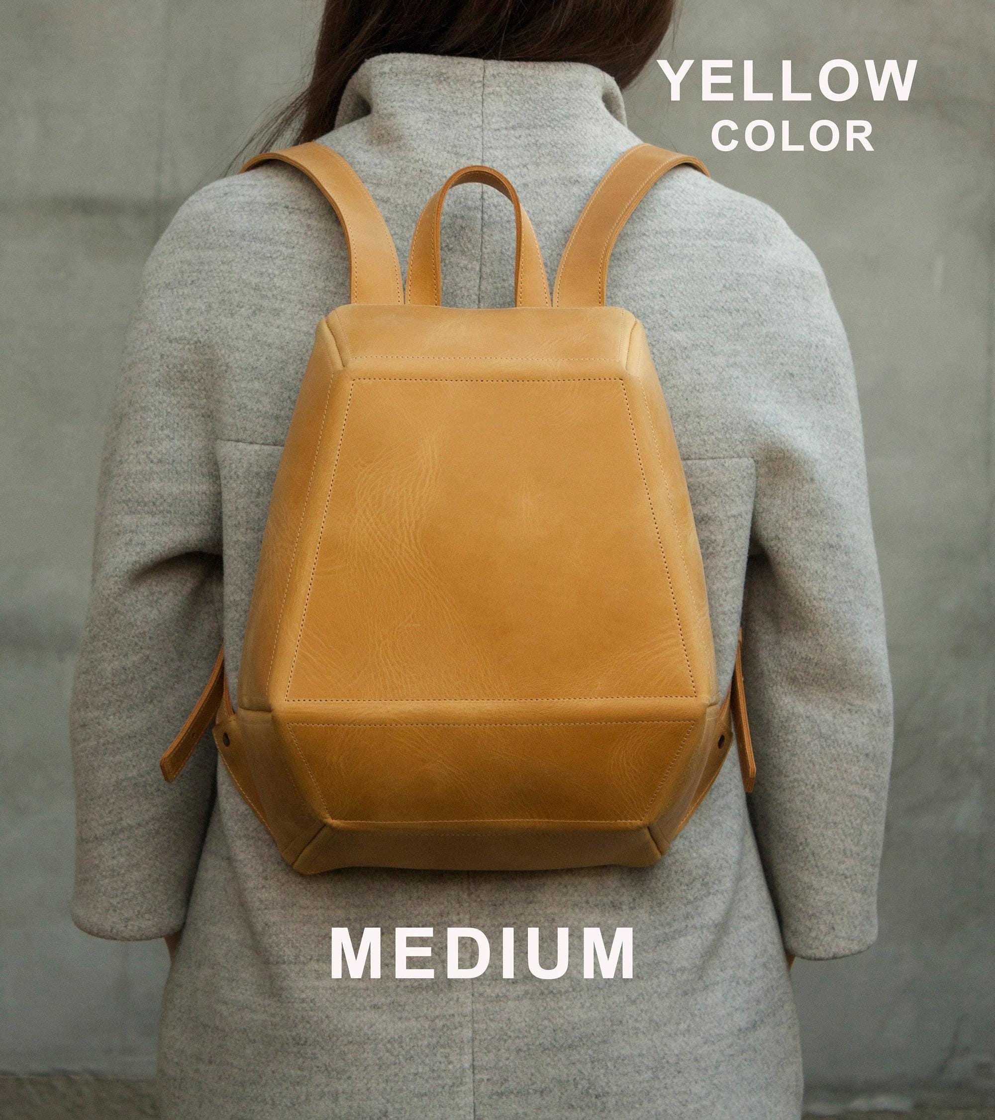 Yellow Mini Leather Backpack Mini Backpack Yellow – APHISON main image 2
