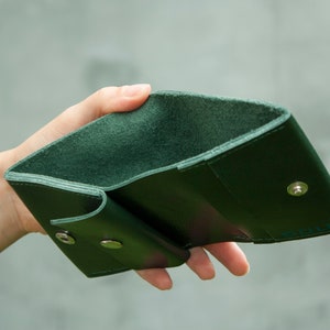 Jay Bird Green Leather Wallet Minimal Purse Compact Women Wallet Jay Original Painting image 4