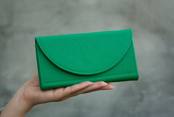 Emerald Green Leather Wallet Large Soft Leather Women Purse Big Simple  Wallet Vivid Green Purse Christmas Gift Idea - Etsy
