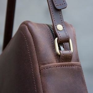Women Crossbody Purse Vintage Effect Real Leather Zipper Shoulder Bag image 5
