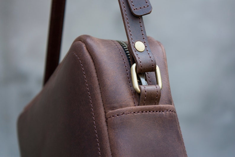 Women Crossbody Purse Vintage Effect Real Leather Zipper Shoulder Bag image 5