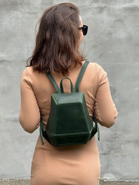 Mini mochila de cuero verde para mujer, mochila antirrobo