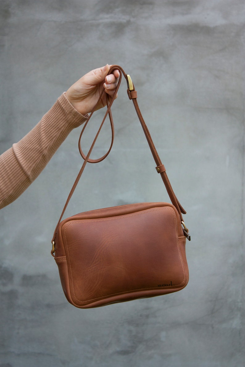 Women Crossbody Purse Vintage Effect Real Leather Zipper Shoulder Bag image 8
