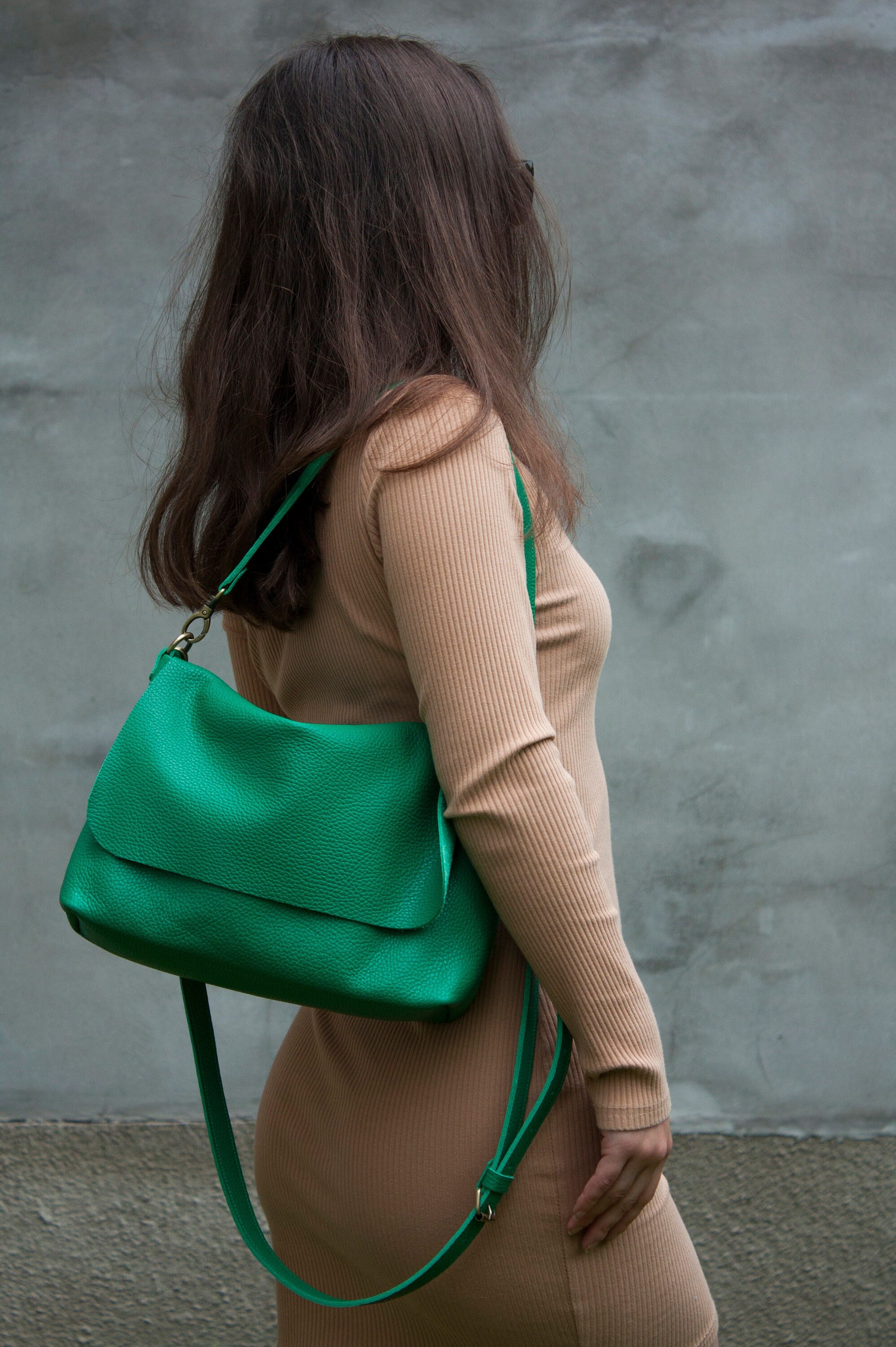 Green Lambskin Leather Women Shoulder Bag Tote Bag - China