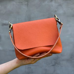 Handmade Orange Leather Purse Women Crossbody Bag Small Size Daily Purse Women Gift Idea Daily Mini Purse Orange Leather Shoulder Bag
