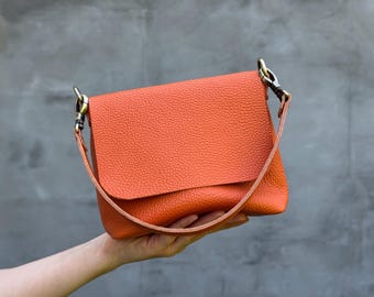 Leder Umhängetasche Orange Leder Geldbörse Weiche Leder Crossbody Tasche Handgemachte Geldbörse Damen Tägliche Geldbörse Kleine Größe Orange Tasche
