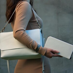 Cartera minimalista de cuero blanco, bolso de cuero hecho a mano y billetera grande con cremallera, idea de regalo perfecta para mamá, bolso de hombro de gran tamaño