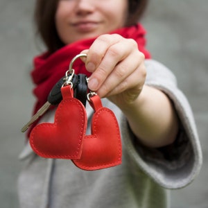 Leather Keychain Red Heart Key Fob as a Gift for Valentine's Day image 8