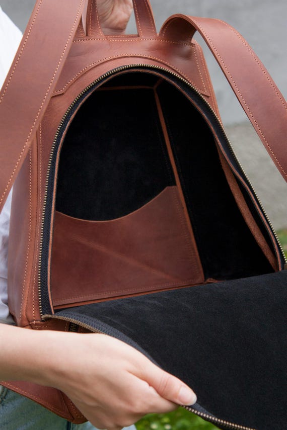 Schwarzer Lederrucksack für Damen, Geometrie-Rucksack, schwarze