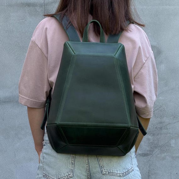 dark green leather backpack Greenfield Best backpack for travel Excursion Italian Leather Laptop Backpack
