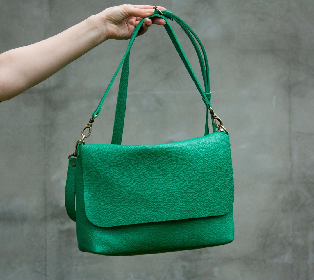 Green Leather Purse Large Size Handbag Emerald Green Shoulder Etsy
