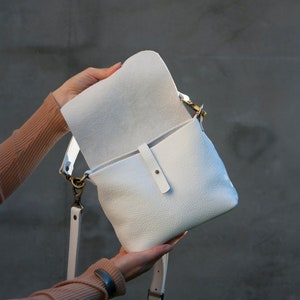 White 100% Leather Mini Bag Women Small Crossbody Bag Everyday Purse image 4