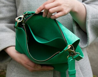 Women Mini Handbag Vivid Green Leather Small Crossbody Bag