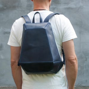 Man Travel Backpack Dark Blue Leather Rucksack Big Size Purse Perfect Gift Idea Vacation Backpack for Man Rucksack Geometry Shape Backpack