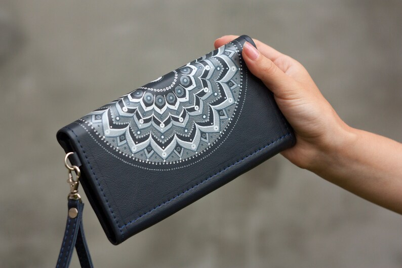 Wallets Women Womans Leather Purse Button Blue Etsy