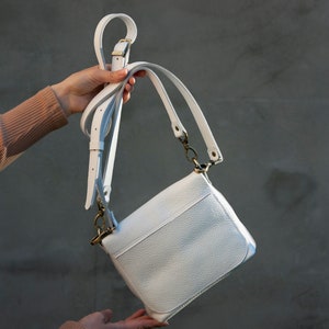 White 100% Leather Mini Bag Women Small Crossbody Bag Everyday Purse image 3