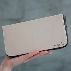 Zipper Purse Light Beige Leather Purse Women Minimalist Purse High Quality Leather Purse