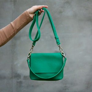 Women Mini Handbag Vivid Green Leather Small Crossbody Bag Minimalist Shoulder Bag