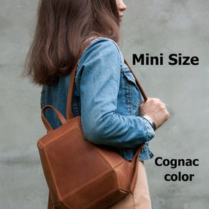 Mini Anti Theft Backpack Women Leather Geometry Shape Rucksack Vacation Purse Unique Satchel Travel Safe Backpack Perfect Gift Idea image 2