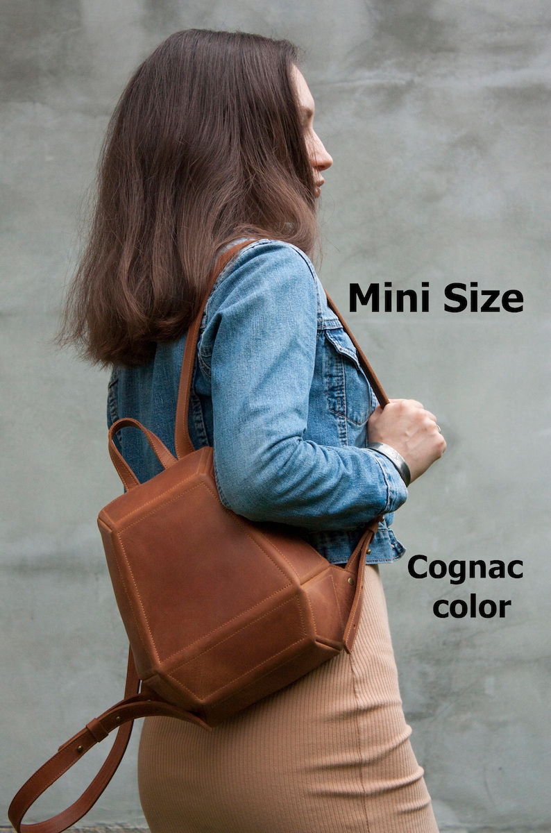 Mini Anti Theft Backpack Women Leather Geometry Shape Rucksack Vacation Purse Unique Satchel Travel Safe Backpack Perfect Gift Idea image 2