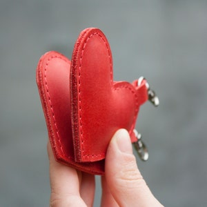 Leather Keychain Red Heart Key Fob as a Gift for Valentine's Day image 6