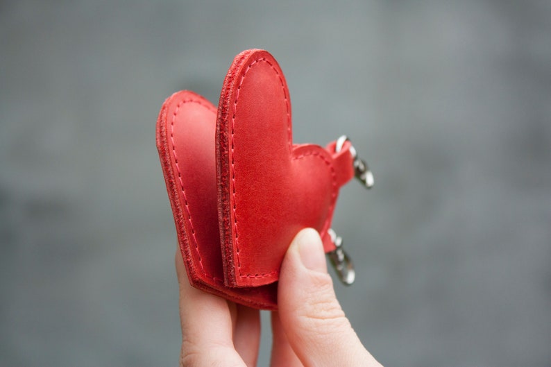 Leather Keychain Red Heart Key Fob as a Gift for Valentine's Day image 6