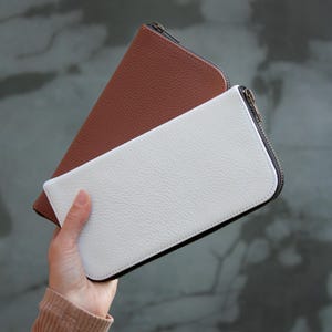 Cartera básica minimalista para mujer, cartera de cuero blanca con cremallera, cartera de cuero de alta calidad, idea de regalo de cumpleaños