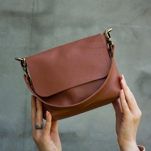 Women Brown 100% Leather Shoulder Bag Mini Handbag Small Crossbody Bag
