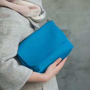 Minimalist Sky Blue Leather Clutch Handmade Shoulder Bag High Quality Leather Purse Bright Blue Leather Crossbody Bag Vacation Blue Purse