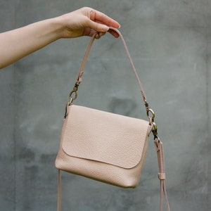 Beige Leather Purse Women Gift Idea Minimalist Handbag Soft Leather Clutch Women Daily Bag Wedding Purse image 1