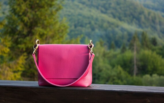 Hot Pink Leather Crossbody Bag Women Shoulder Bag Fuchsia - Etsy