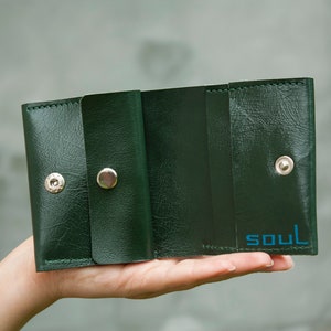 Jay Bird Green Leather Wallet Minimal Purse Compact Women Wallet Jay Original Painting image 5