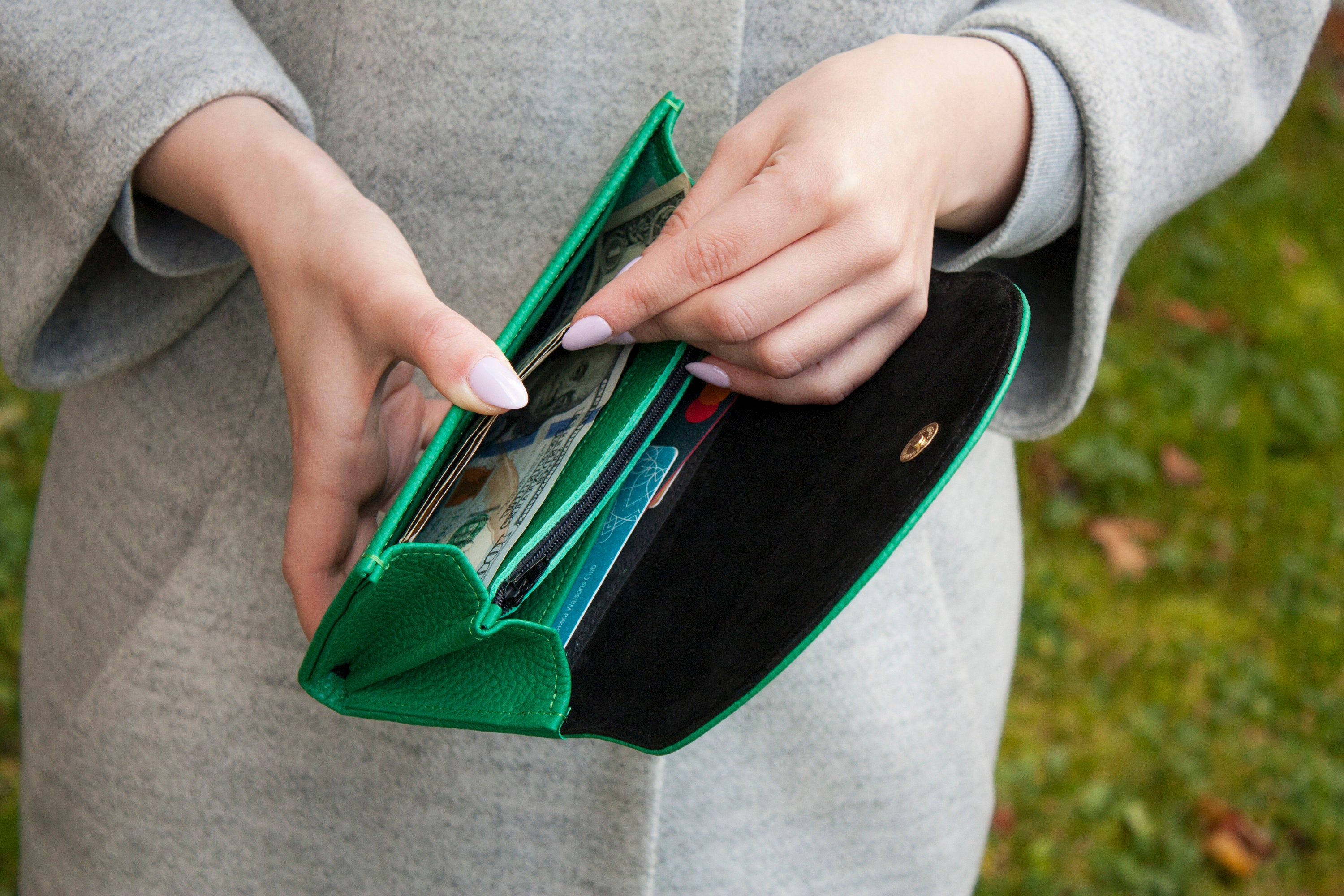 Emerald Green Leather Wallet Large Soft Leather Women Purse Big