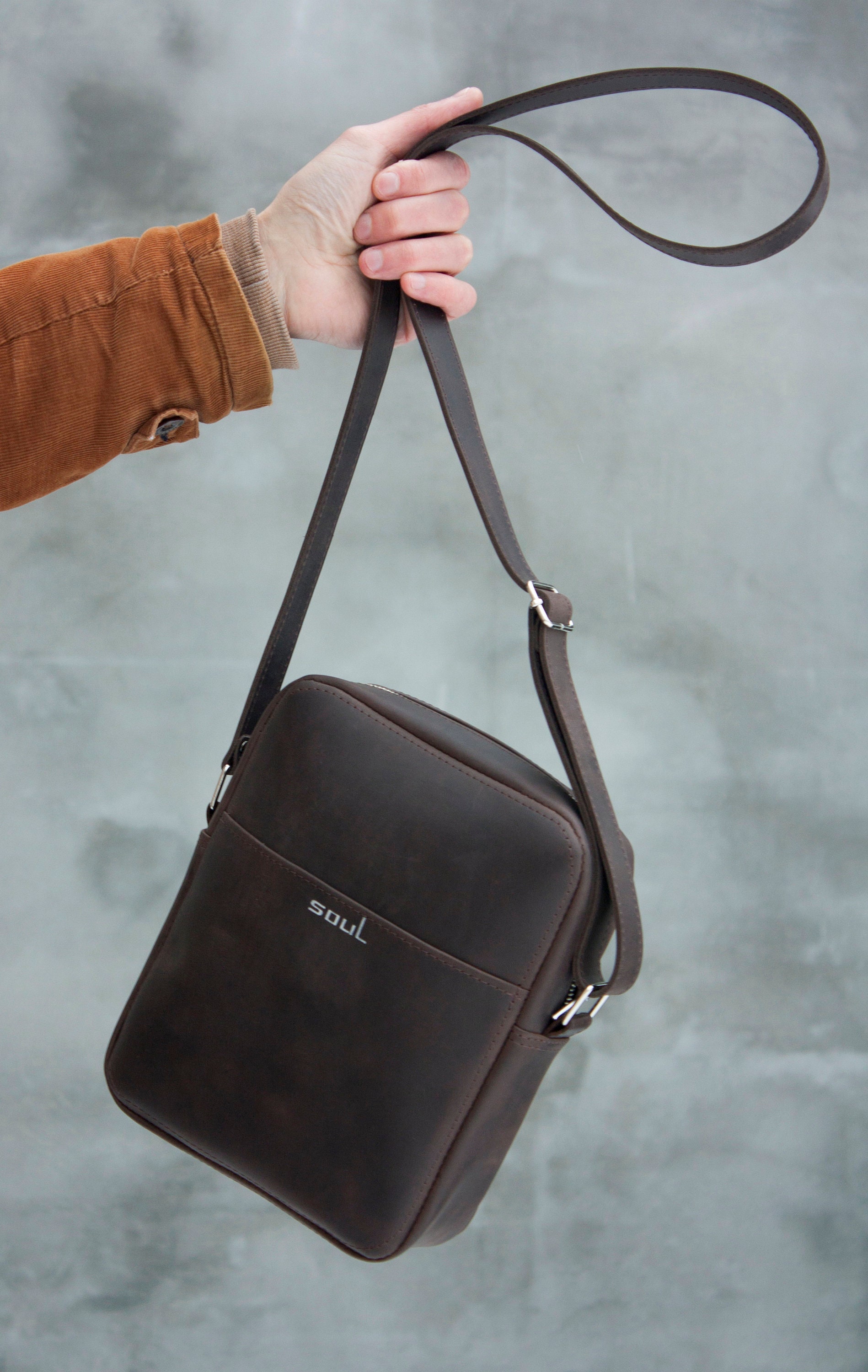 Brown crossbody bag Man leather bag Brown leather purse Etsy
