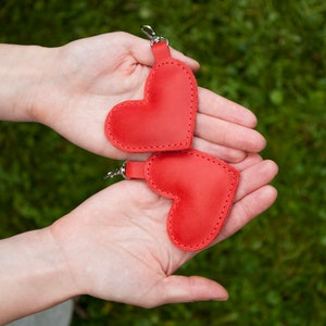 Leather Keychain Red Heart Key Fob as a Gift for Valentine's Day image 7