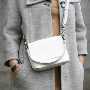 Women Gift Handbag White Soft Leather Small Crossbody Bag Mini Shoulder Bag