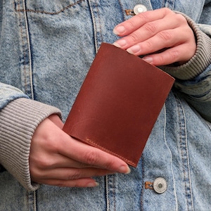 Cognac Color Leather Wallet Minimalist Purse High Quality Leather Wallet Perfect Gift Idea for Man Small Size Purse Brown Leather Mini Purse
