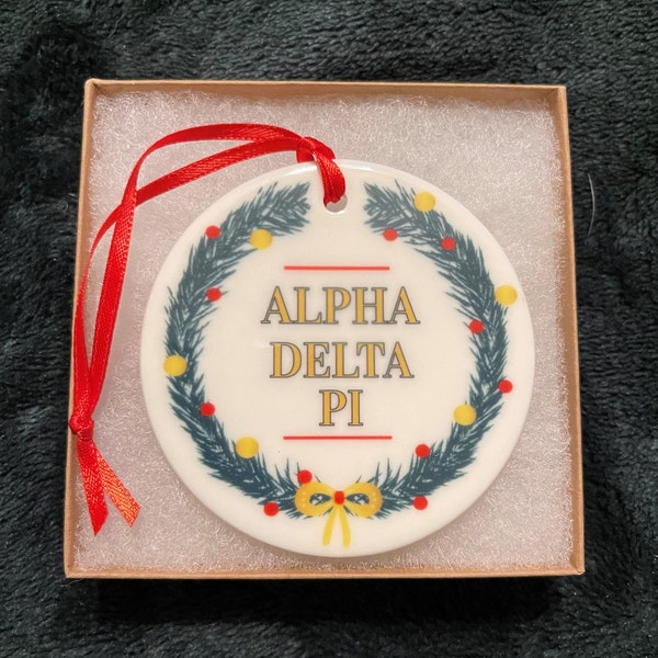 Alpha Delta Pi Christmas Ornament with Gift Box