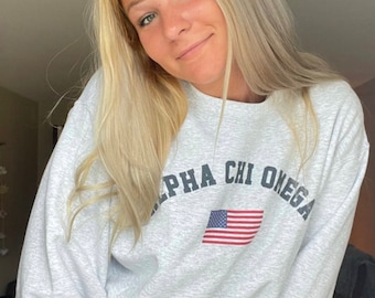 Sorority Sweatshirt, Alpha Chi Omega USA Flag
