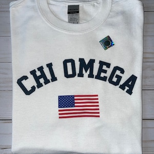 Chi Omega Sorority T-Shirt: Stars & Stripes Vintage Look